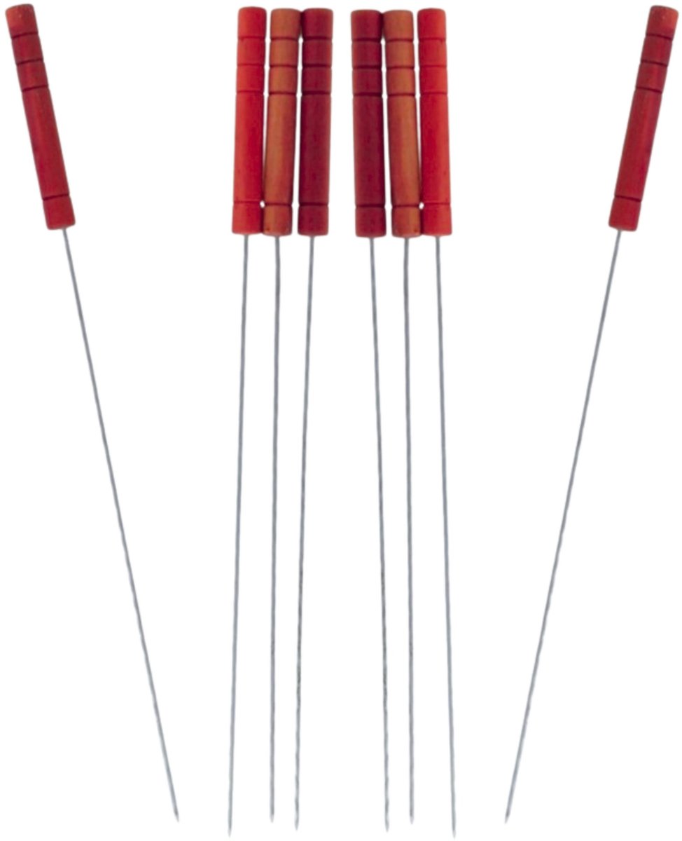 Gerimport Barbecue spiezen - BBQ vleespennen - 12x stuks - houten handvat - metaal - 30 cm