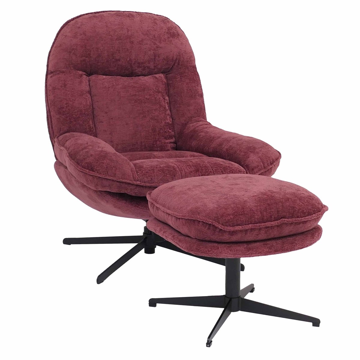 Relaxfauteuil met voetenbank MCW-P32, tv-fauteuil Nosag-vering, draaibaar Metaal Stof/textiel Chenille (370 g/m²) ~ bes