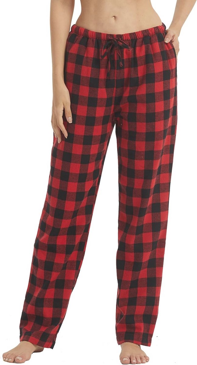 Dames Pyjamabroek Katoen Geruit Flanel Loungebroek met Zakken