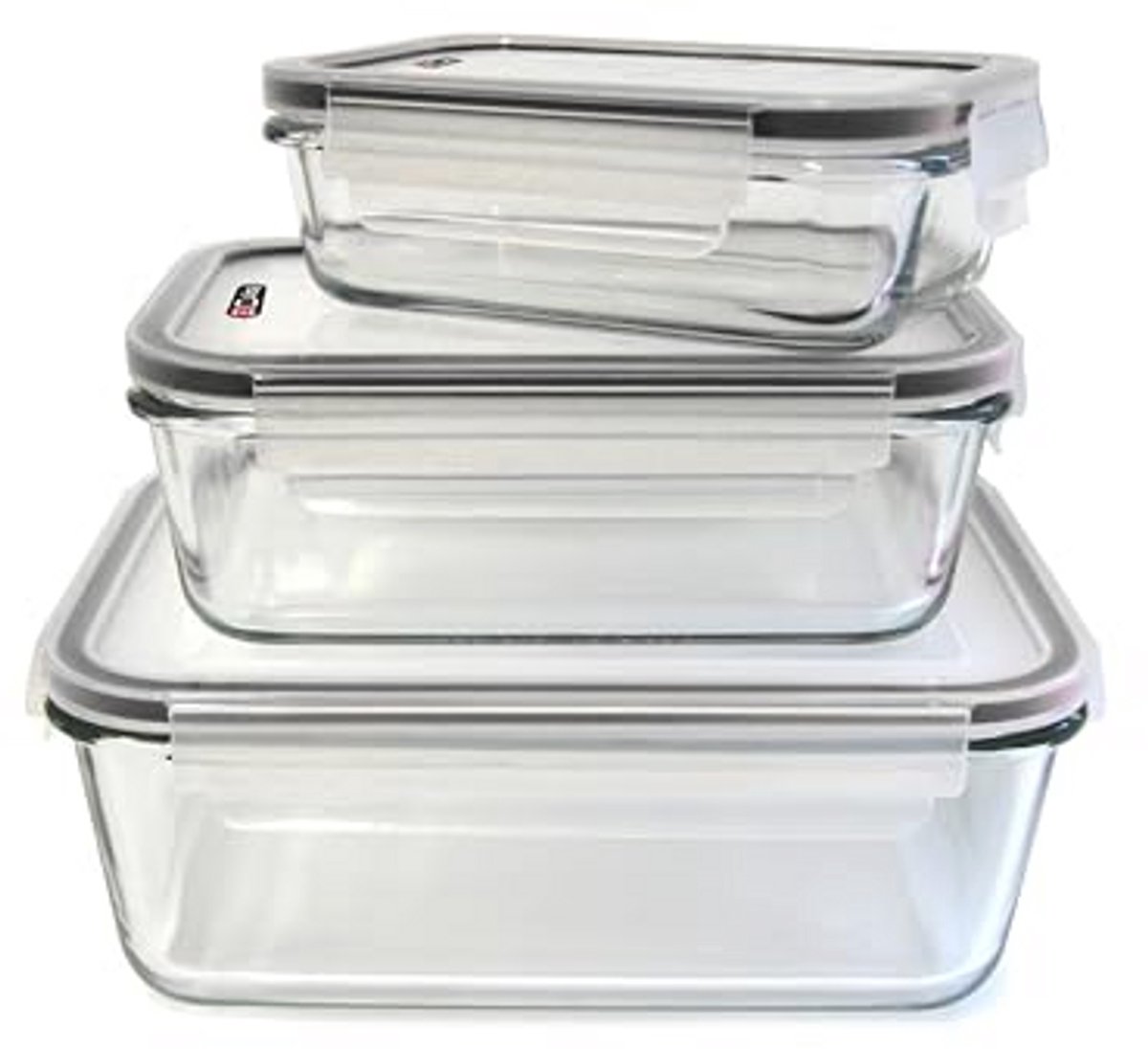 Plat glazen ovenschalen set van 3 met deksel - luchtdicht en sterk