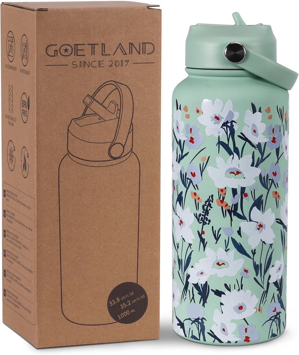 Thermosfles met Rietje - 1 Liter Roestvrij Staal - Dubbele Wand en Lekvrij - Ideaal voor Sport en Outdoor