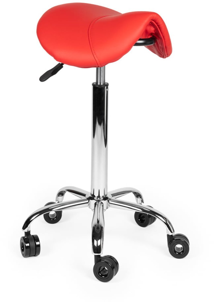Ergonomische Kapperskruk Rood op Wielen Hoog (70-84cm) / zonder Voetsteun