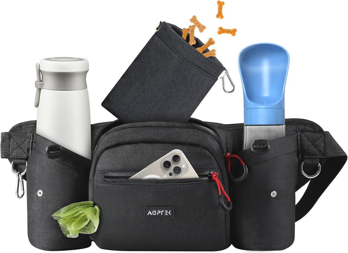 AGPTEK Belly Bag with Treat Bag, Dog Feeder Bag, Dog Treat Bag, Lightweight Waist Bag for Dog Walks, Travel, Hiking and Outdoor Activities
