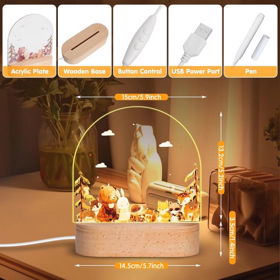 Gepersonaliseerde lamp voor meisjes, nachtlampje voor kinderen, nachtlampje van acryl, nachtlampje voor doop, cadeau voor kinderen, geboortecadeau, voor jongens en meisjes van Merkloos — afbeelding 3