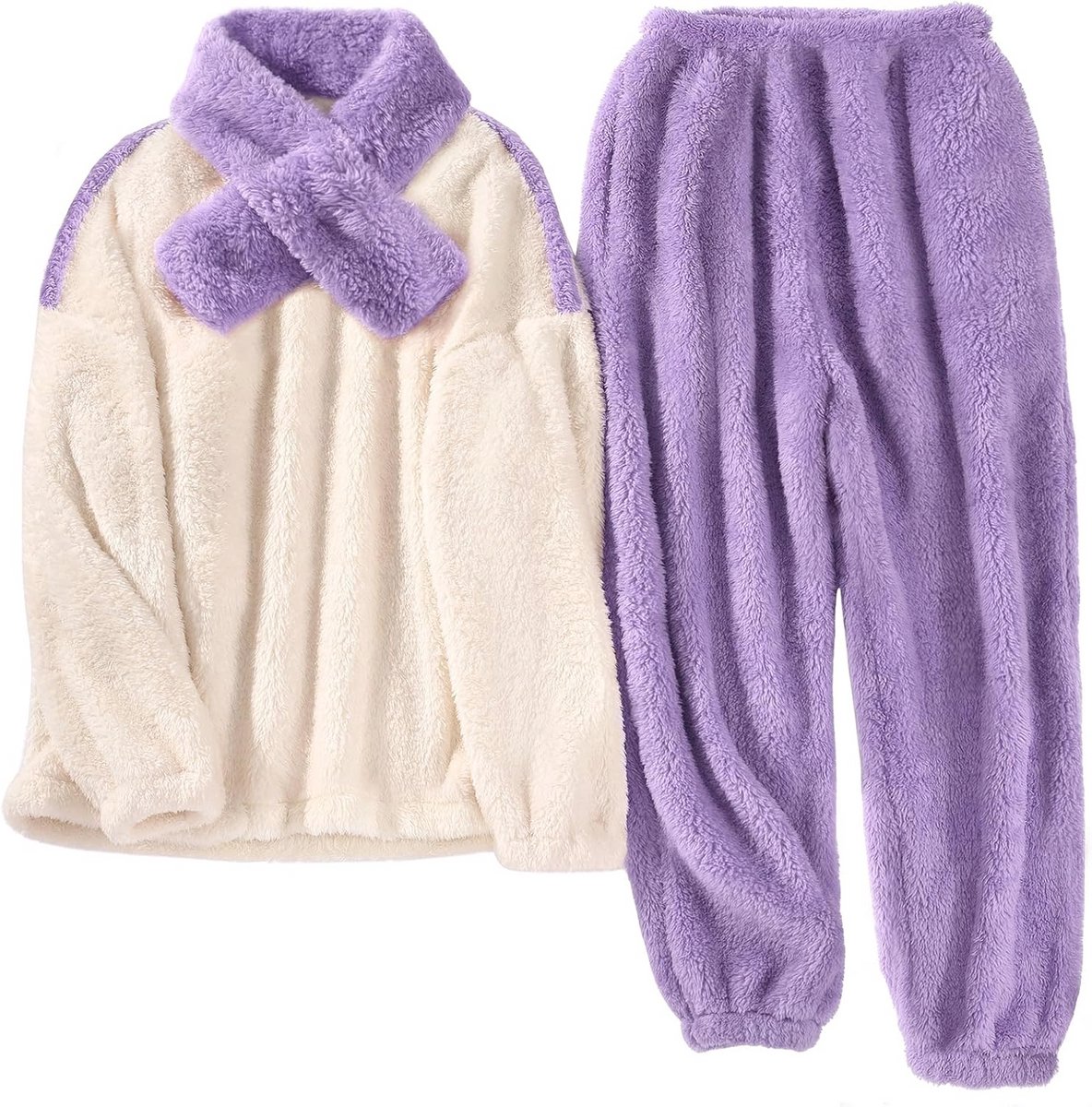 Dames fleece winterpyjama met sjaal en zakken – warme en zachte nachtkleding