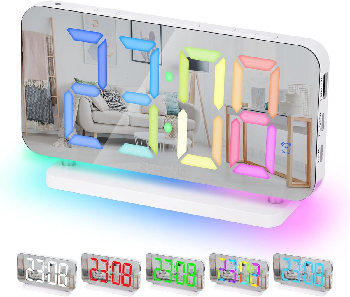 Digitale Wekker 7.4 inch met RGB Nachtlampje en USB C Oplader