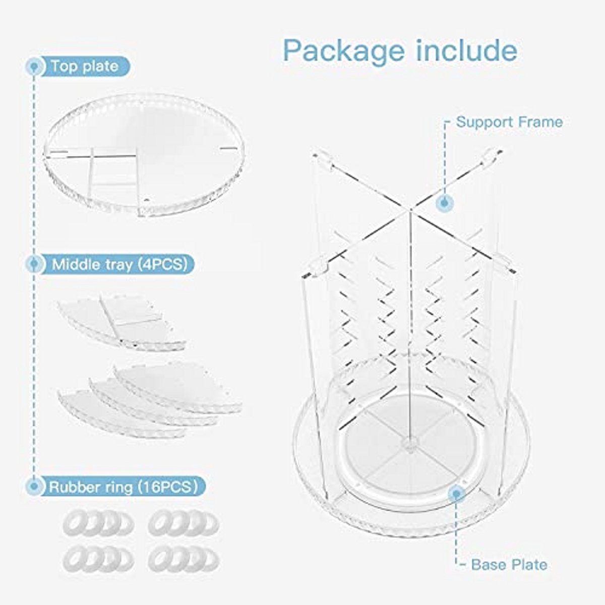 Draaibare make-up organizer met verstelbare rotatie en multifunctioneel ontwerp