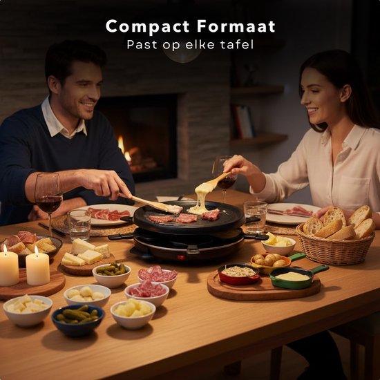 Cheqo® Raclette Grill - 6 Persoons - Stalen Grillplaat - Gourmet - Gourmetten - Antiaanbaklaag - PFAS-Vrij - Anti-Slip Voetjes - Houten Spatels - Eenvoudig Te Reinigen - Compacte Raclette — afbeelding 4