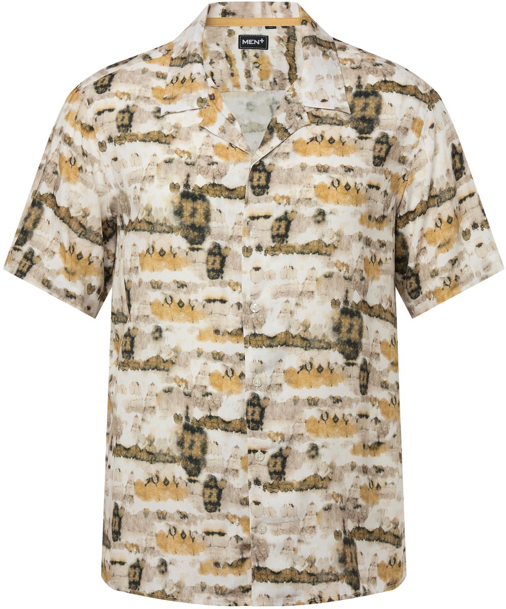 Men Plus - Heren - Overhemd korte mouwen Cubaanse kraag boxy fit print all-over - Off-white - Maat 8XL