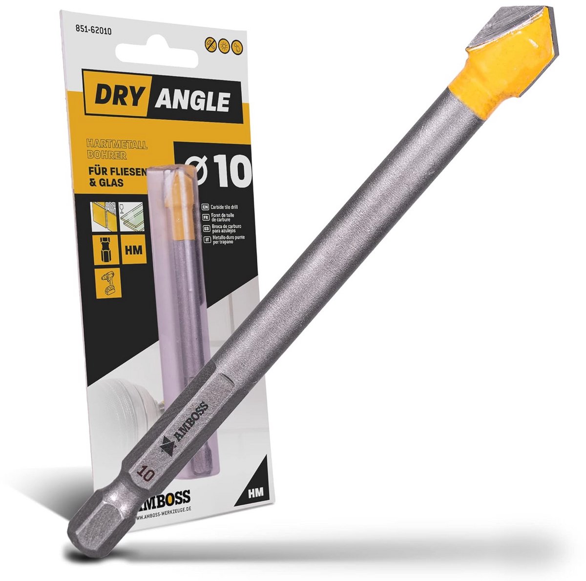 Tegelboor 10 mm voor glas en keramiek, zeskantschacht, perfect voor wandtegels en dakpannen