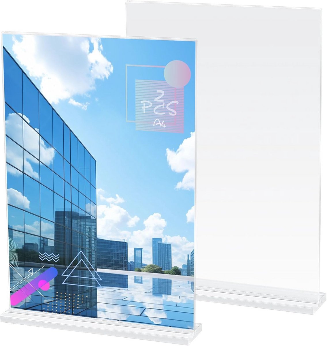 A4 acryl tafelstandaard set van 2, transparante reclamedisplay voor restaurants en kantoren