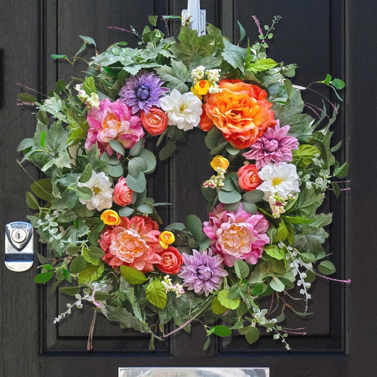 Lentekrans 61 cm met Pioen, Dahlia en Roos - Voordeurdecoratie voor Binnen en Buiten