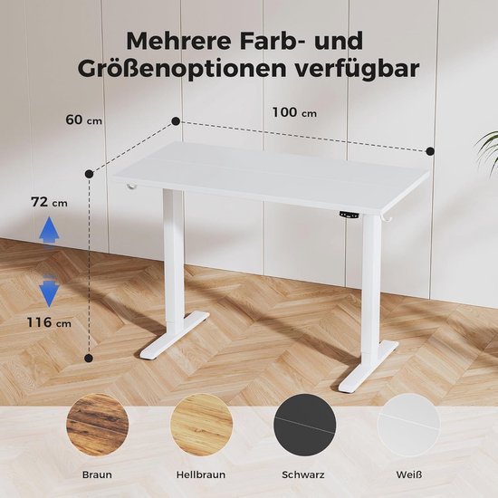 ErGear In hoogte verstelbaar bureau, 100 x 60 cm, 80 kg draagkracht, bureau, in hoogte verstelbaar, met opbergtas, elektrisch bureau met geheugenfunctie voor computerwerkplekken