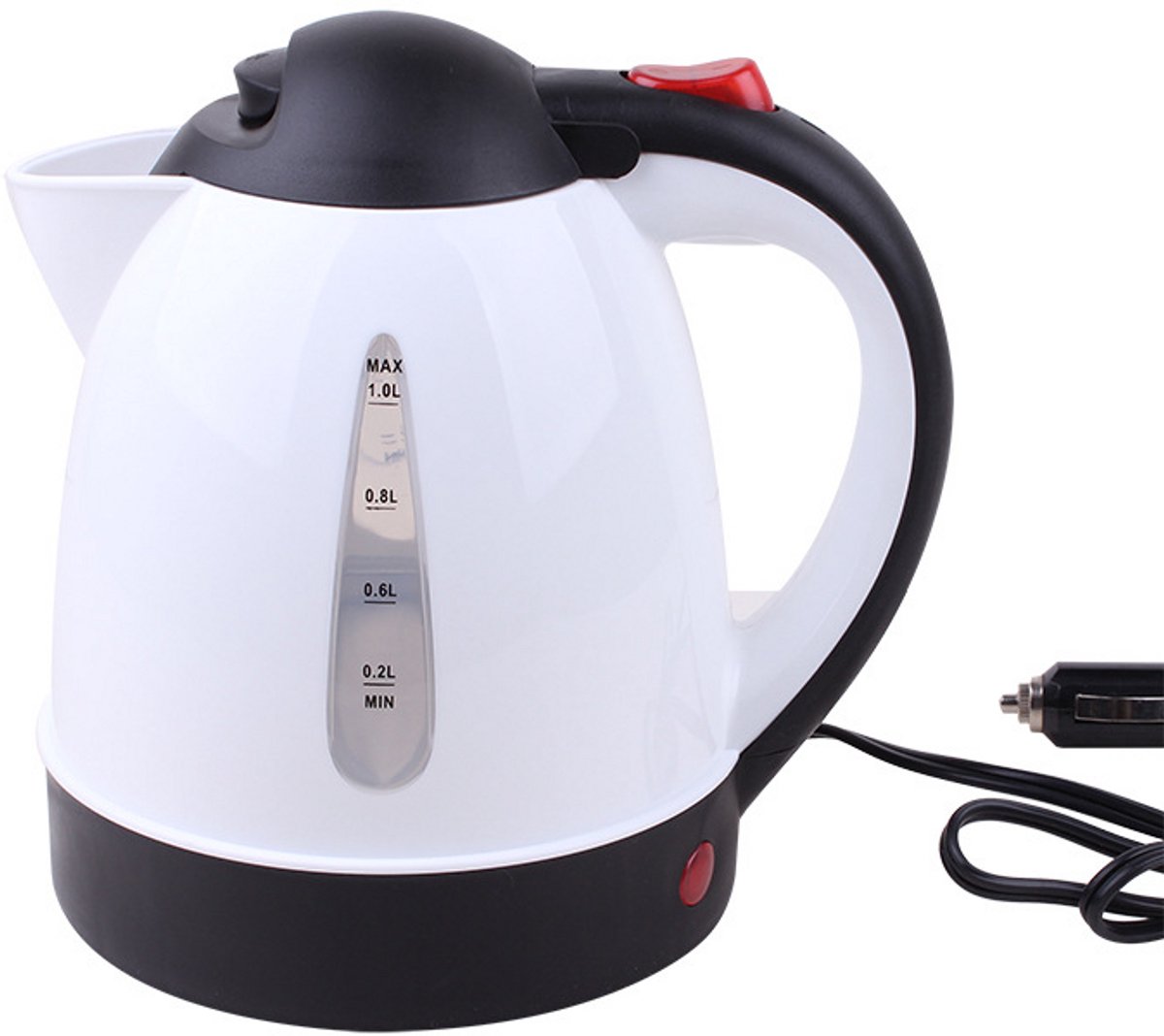 Draagbare elektrische waterkoker voor in de auto, 1000 ml, geschikt voor roadtrips, sigarettenaansteker, auto, vrachtwagen, verwarmd water, thee en koffie, waterkoker met automatische uitschakeling, 150 W