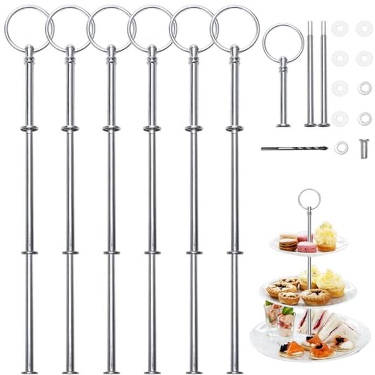 Etagère Set van 3 met Metalen Stangen voor Taarten en Fruit