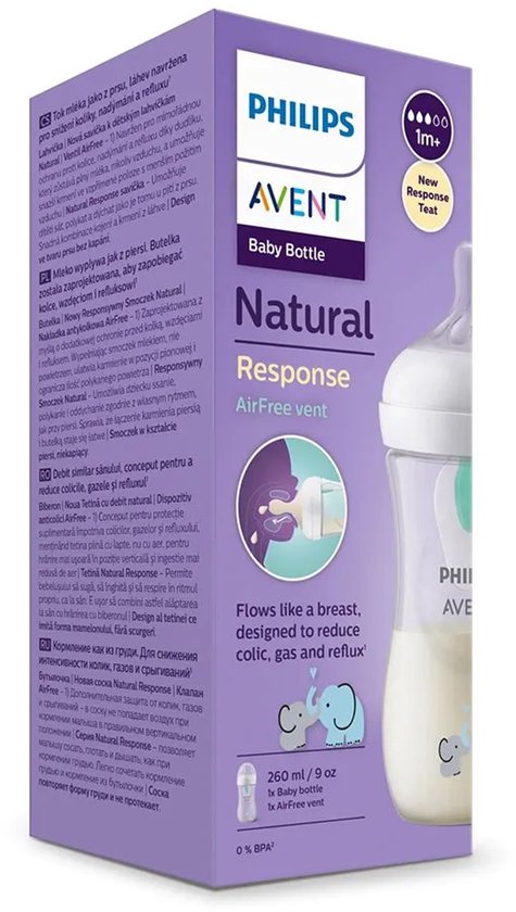 Philips Avent Natural Response babyfles 260 ml – Flow 3 - Olifant-1 fles - SCY673/81