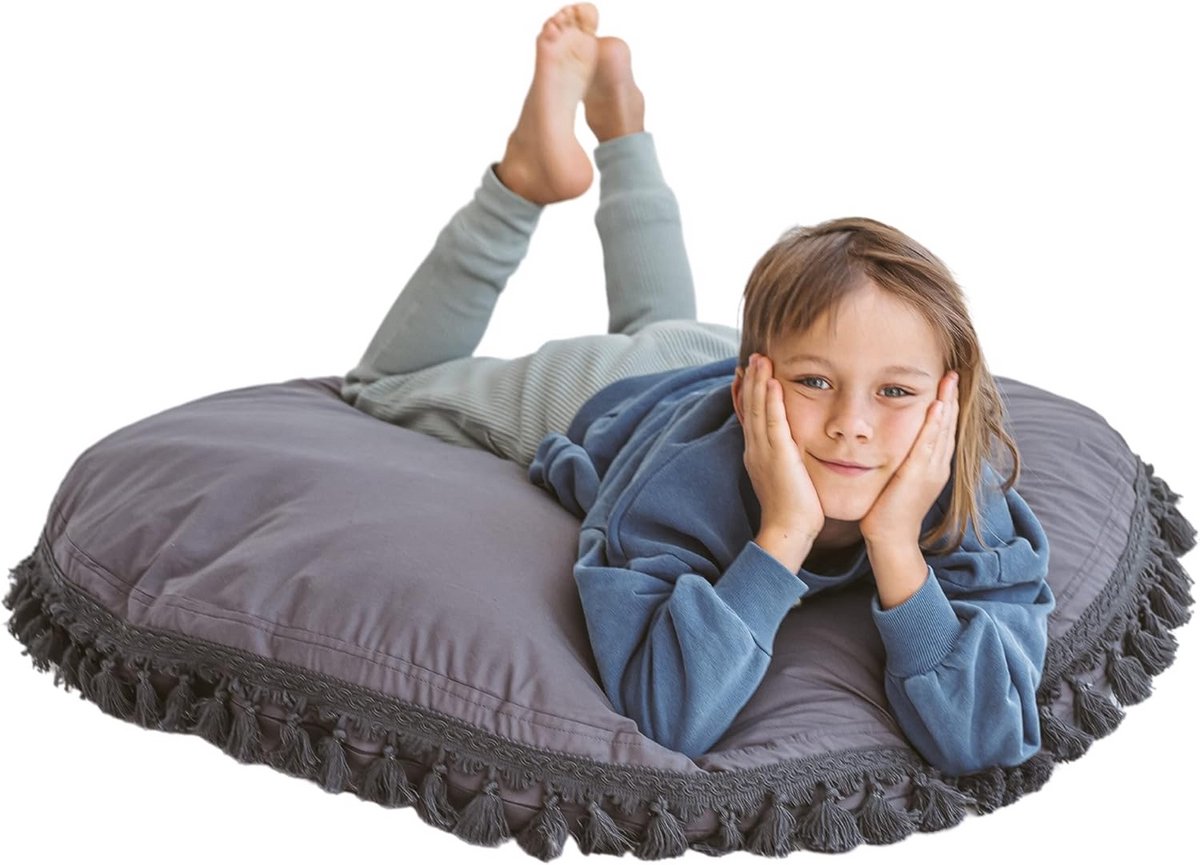 Vloerkussens voor Kinderen - Comfortabele Zitzak Stoel met Afneembare Hoezen - Perfect Cadeau voor Jongens en Meisjes - 40 Inch (Grijs)