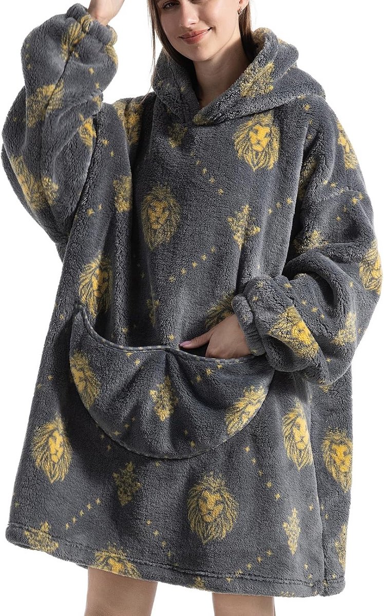 Oversized hoodiedeken met grote zak - comfortabele sherpa fleece deken voor dames, heren en tieners