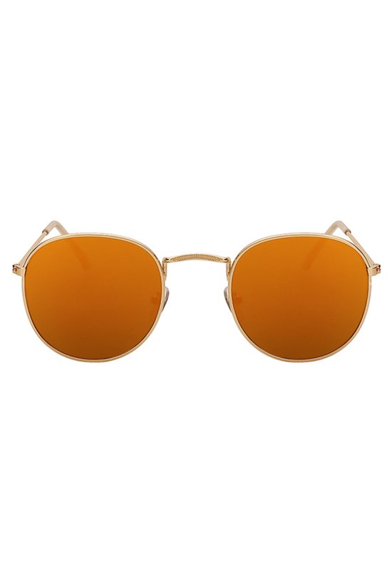 KIMU Ronde Zonnebril Round Metal - Goud Montuur Rond - Oranje Spiegelglazen - Retro Gouden Vintage Brilletje Koningsdag van Merkloos — afbeelding 3