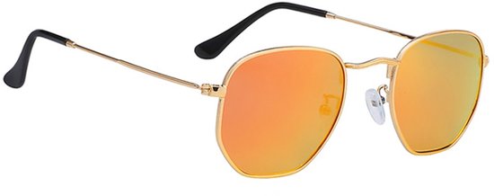 KIMU Zonnebril Hexagonal - Goud Montuur - Oranje Zeshoekige Spiegelglazen - Gouden Pilotenbril Retro Vintage Zeshoekig Koningsdag van Merkloos — afbeelding 3