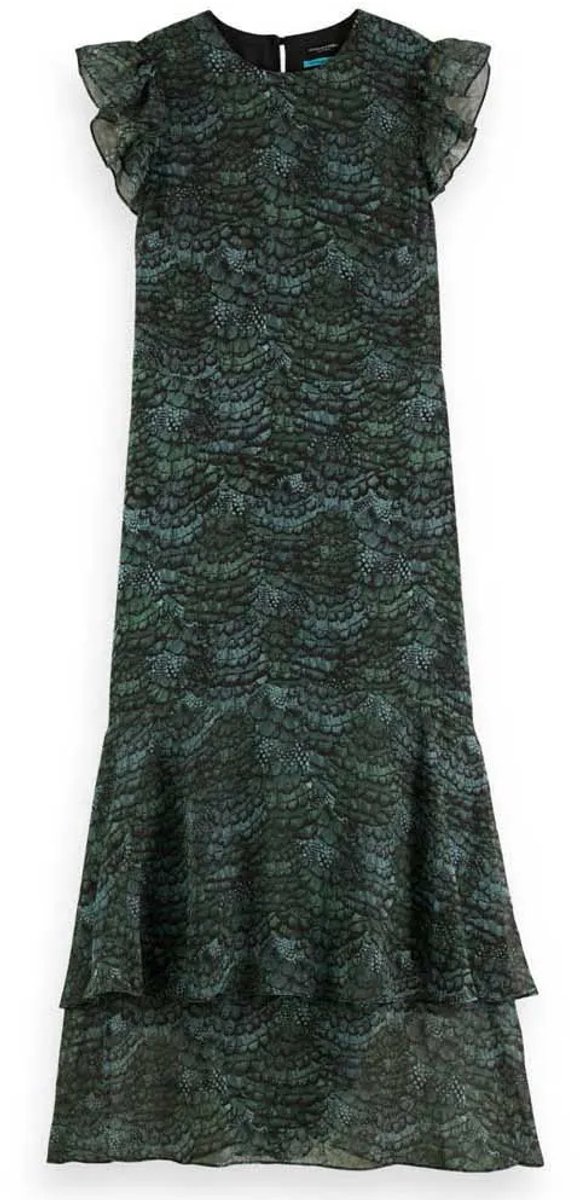 Scotch & Soda Flounce Mouwloze Midi-jurk Groen 42 Vrouw