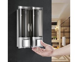 Badkamer Handleiding - Handzeepdispenser - Dubbele Vloeibare - Shampoo Douchegel Dispenser - Mate.Perfect voor huishouden, kantoorgebouw, winkelcentrum, hotel, openbare plaatsen, enz.ebruiksmodus: druk op - al: ABS - Capaciteit: 200 ml * 2 -