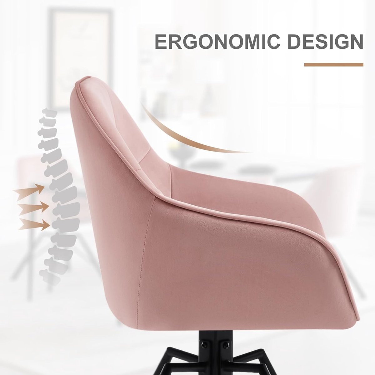 Eetkamerstoelen Set van 6 Draaibaar – Novihome “VeluroCharm” Luxe Fluwelen Stoelen met Armleuningen & Ergonomische Rugleuning – Comfortabele Roze Keukenstoelen – 360° Rotatie – Moderne Design Stoelen voor Eetkamer & Woonkamer