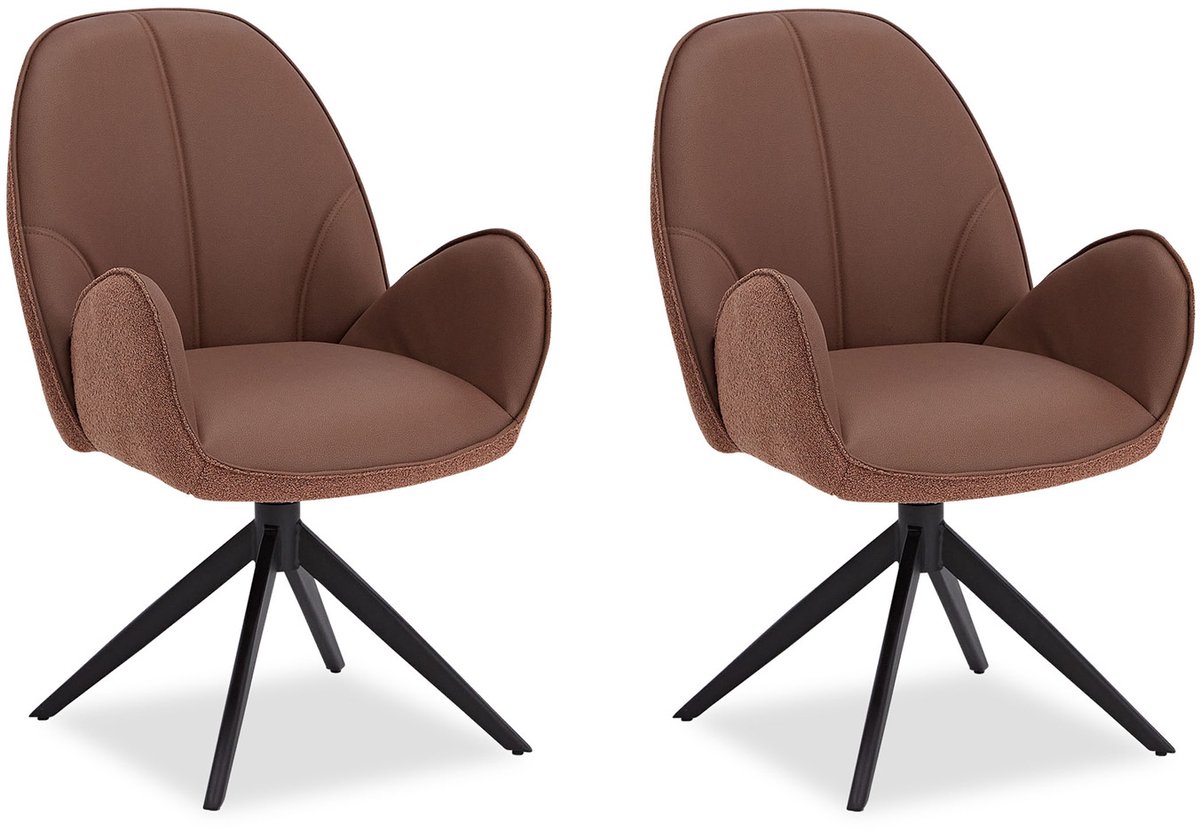 Homestyle4u Eetkamerstoelen - Set van 2 - Draaibaar - met armleuningen - Bruin
