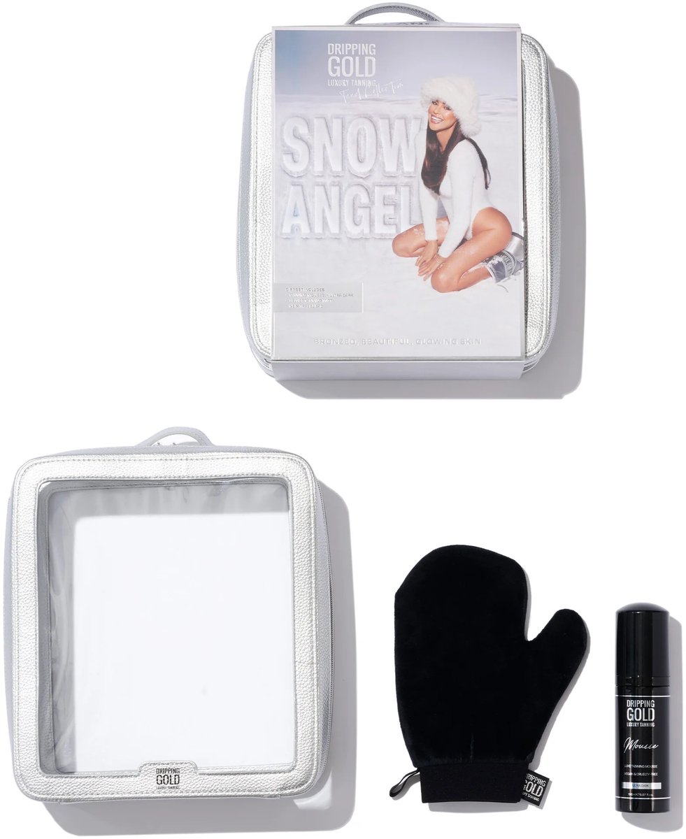 Dripping Gold | Snow Angel Gift Set - Luxe Tanning Mousse / Velvet Tanning Mitt / Luxurious Travel Bag - Vegan