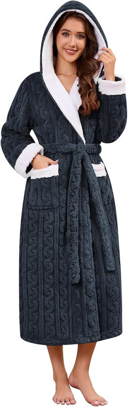 Badjas Fleece Capuchon Dames, Badjassen Badstof Heren, Ochtendjas Heren Katoen, Fleece Nachthemd for Vrouwen Met Zakken, Fuzzy Pyjama for Paren, Bijpassende Familie Kerstpyjama's Nachtkleding