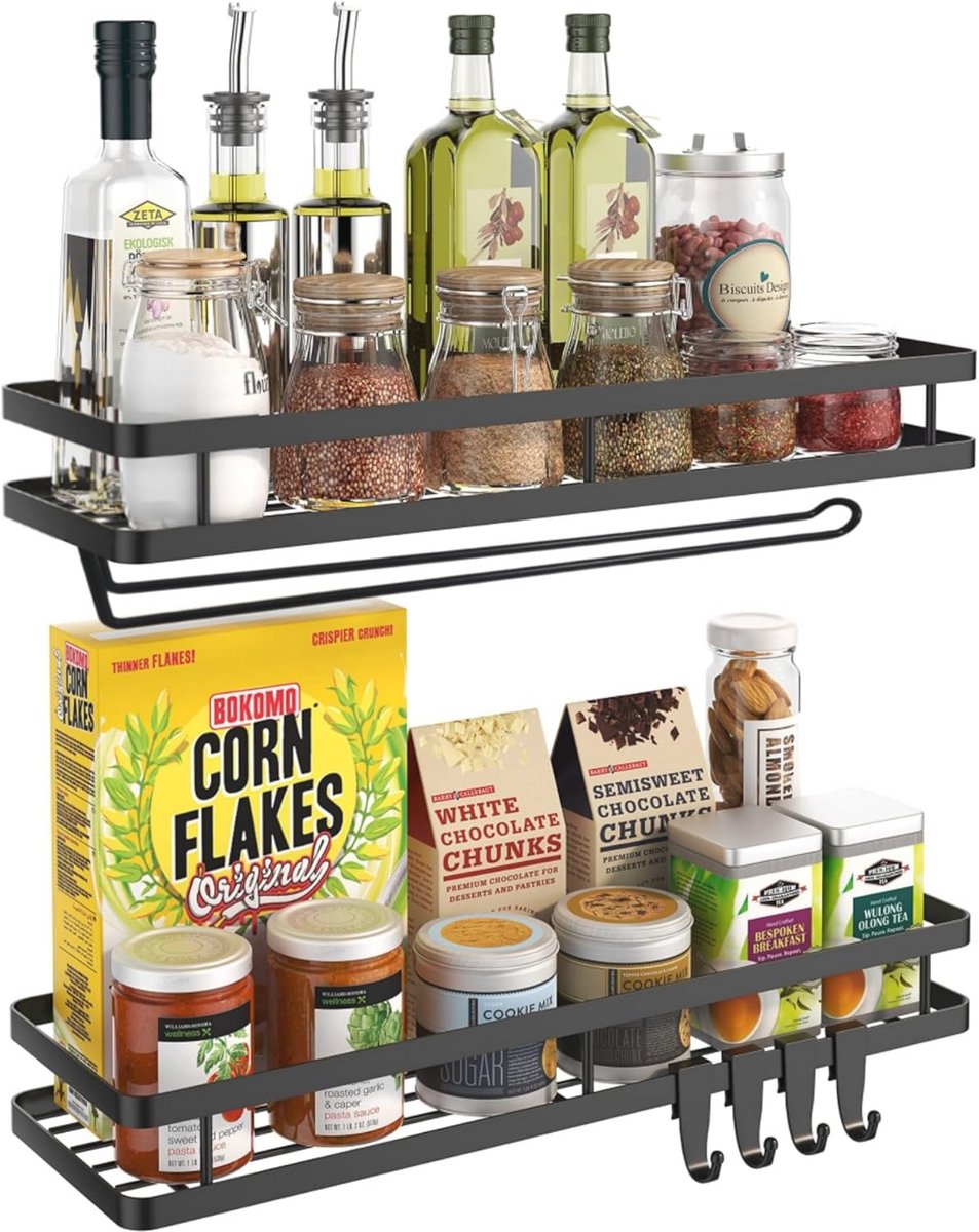 Spice Rack Organizer Wandmontage - 2 Pack Kruidenrek Voor Keuken en Badkamer
