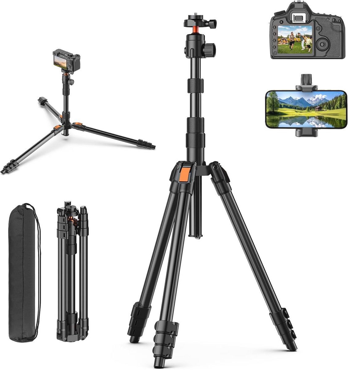 180cm Lichtgewicht Camerastatief met 360° Kogelkop voor DSLR en Smartphone