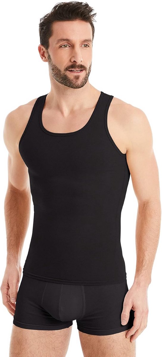 Compressieshirt heren met buikweg-effect - Mouwloos shapewear tank-top van katoen