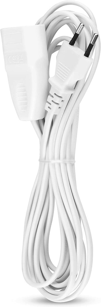 Verlengkabel Eurostekker 5m - Max. 580W, 2,5A, Wit