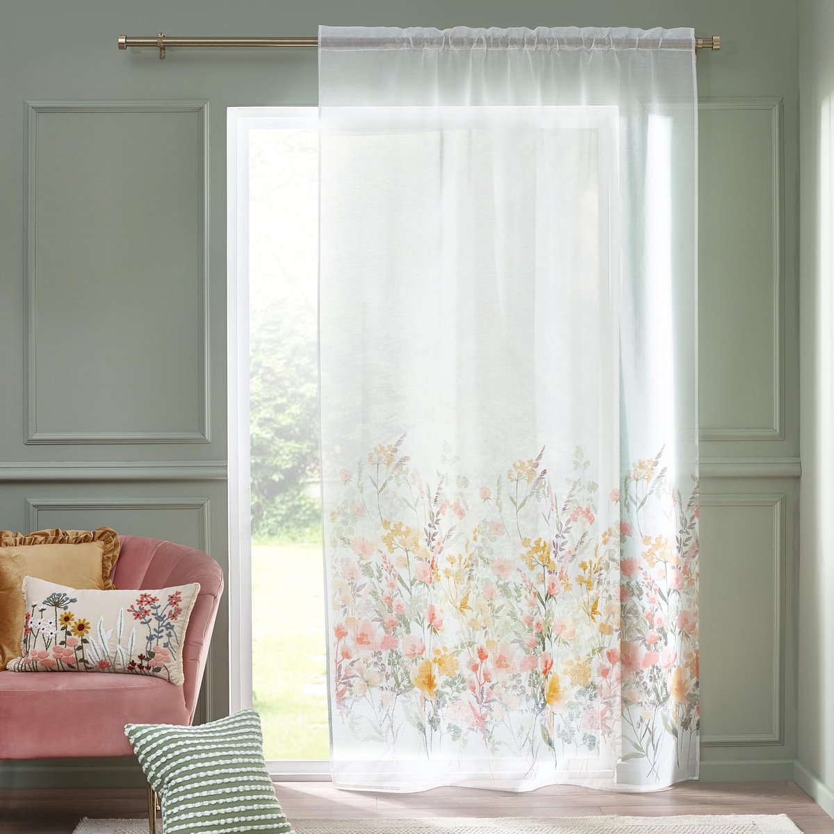 Unyqoos Lichte en luchtige gordijnpaneel met bloemenmotief voor privacy en stijl Wit