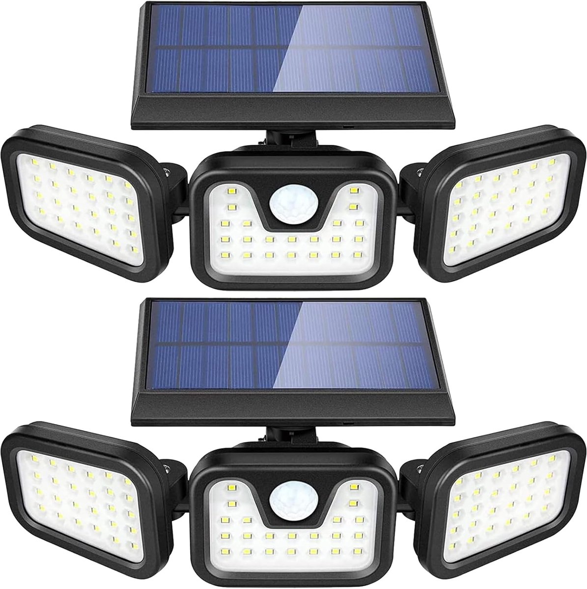 Twee op zonne-energie werkende buitenlampen, 3000 lumen ultraheldere buitenlampen met bewe