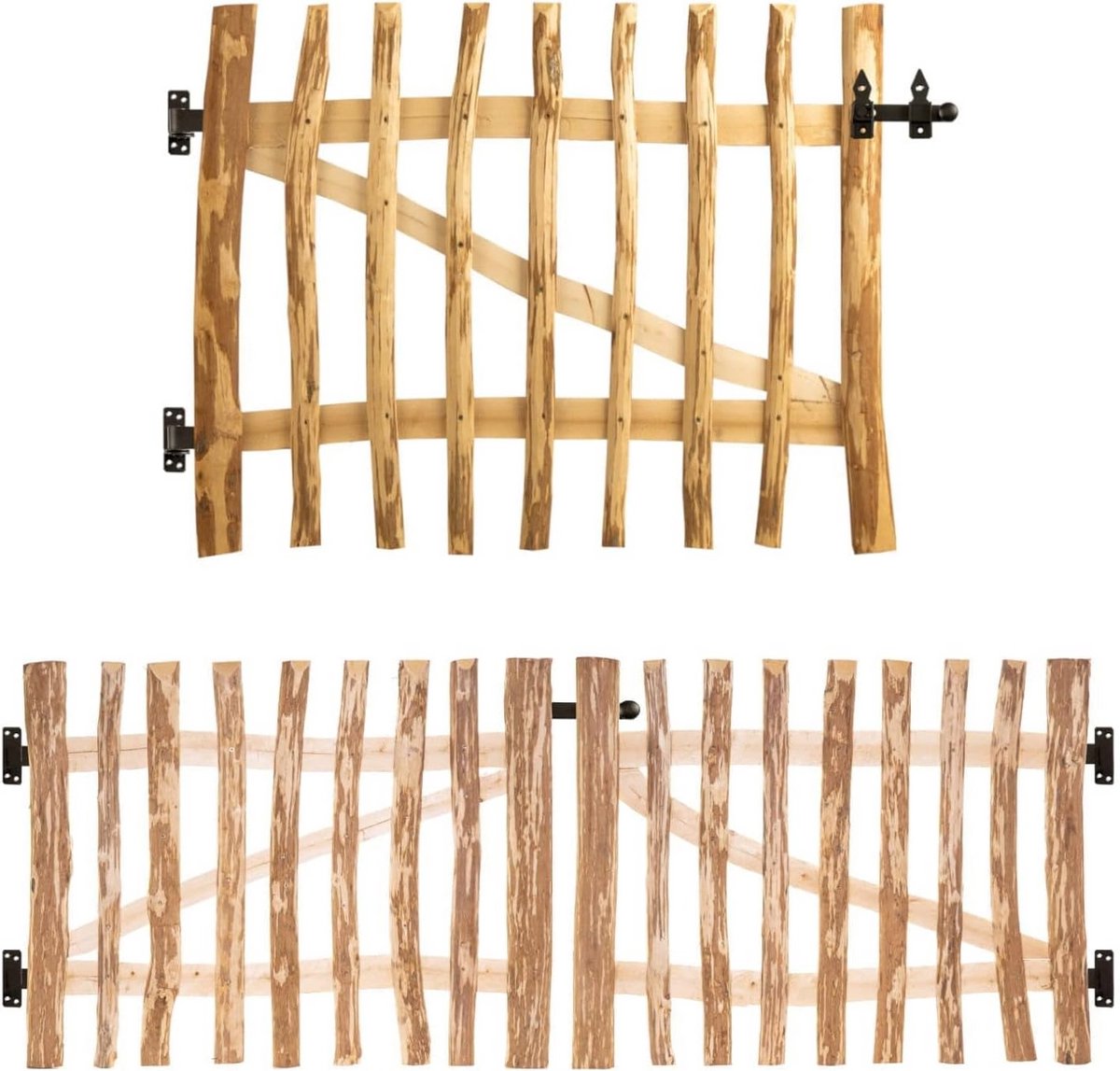 Hazelnoothouten tuinpoort bouwpakket inclusief beslag - 120 cm breed, 90 cm hoog, latafsta