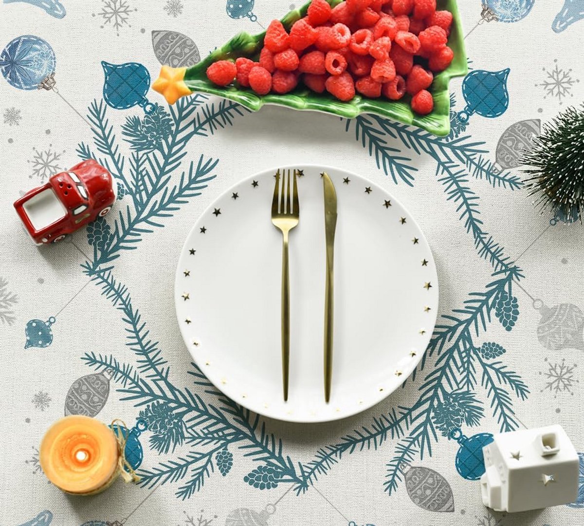 Winter Tafellinnen met Dennenbomen Design voor Keuken en Feestdecoratie
