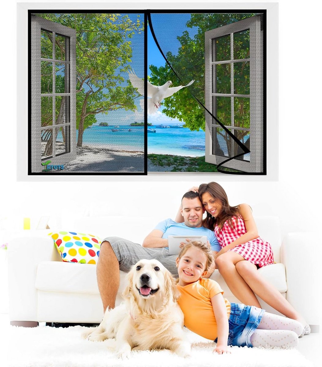 Zwarte Deurhor met Klittenband voor Insectenwerend Ramen en Deuren 110x80 cm met Gewichten