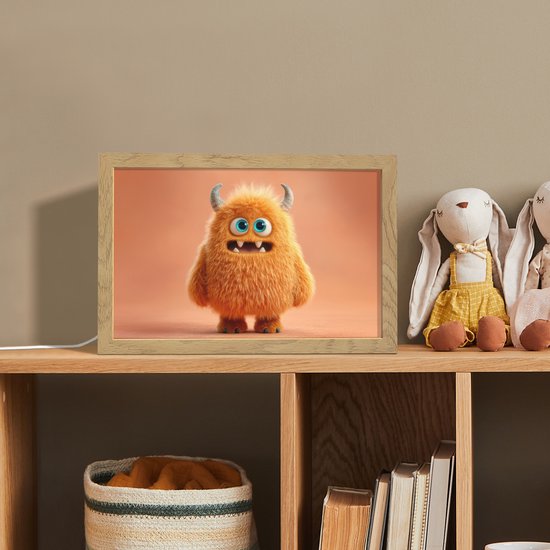 Nachtlampje 30x20 cm - Kinder lampje - Monster - Knuffel - Oranje - Tafellamp kinderkamer - Slaapkamer lamp - Bedlamp kinderen - Kinderlampje stopcontact - Wandlamp babykamer - Nachtlampjes van Merkloos — afbeelding 3