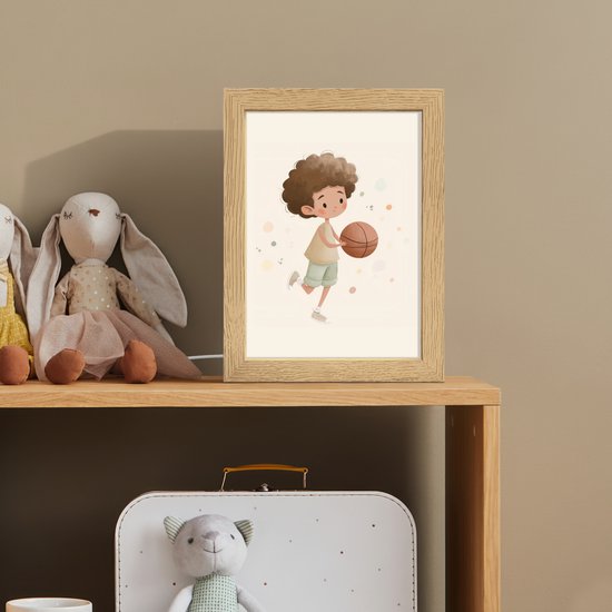 Nachtlampje 15x20 cm - Kinder lampje - Beige - Jongen - Basketbal - Stippen - Tafellamp kinderkamer - Slaapkamer lamp - Bedlamp kinderen - Kinderlampje stopcontact - Wandlamp babykamer - Nachtlampjes van OnlyWow — afbeelding 3