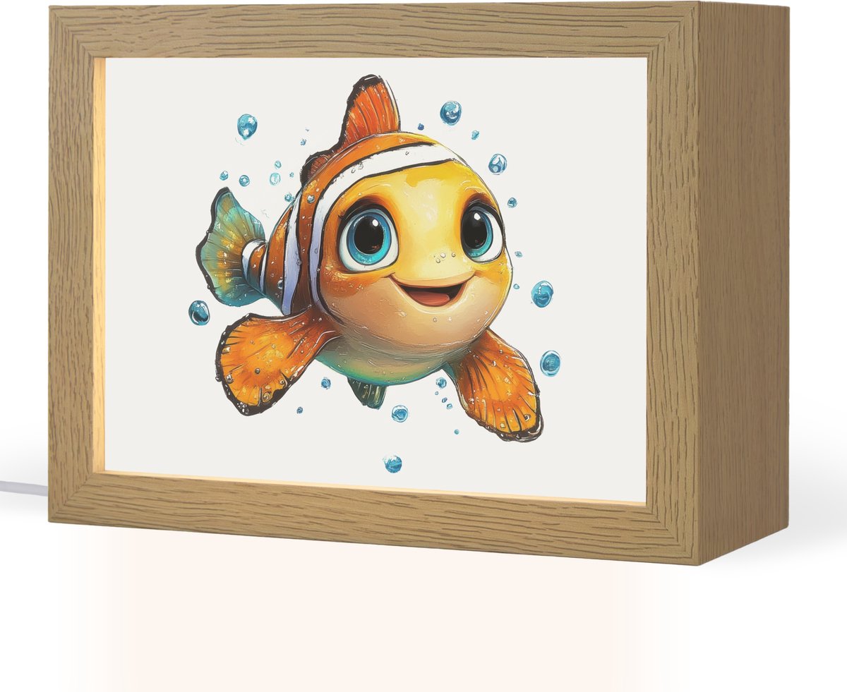Nachtlampje 20x15 cm - Kinder lampje - Clownvis - Oranje - Vis - Water - Tafellamp kinderkamer - Slaapkamer lamp - Bedlamp kinderen - Kinderlampje stopcontact - Wandlamp babykamer - Nachtlampjes