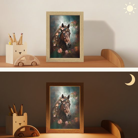 Nachtlampje 15x20 cm - Kinder lampje - Paard - Natuur - Bloemen - Dieren - Bos - Tafellamp kinderkamer - Slaapkamer lamp - Bedlamp kinderen - Kinderlampje stopcontact - Wandlamp babykamer - Nachtlampjes van OnlyWow — afbeelding 4