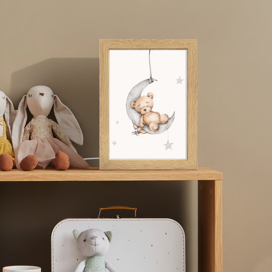 Nachtlampje 15x20 cm - Kinder lamp - Beer - Maan - Sterren - Kinderen - Tafellamp kinderkamer - Slaapkamer lamp - Bedlamp kinderen - Kinderlampje stopcontact - Wandlamp babykamer - Nachtlampjes van Merkloos — afbeelding 3