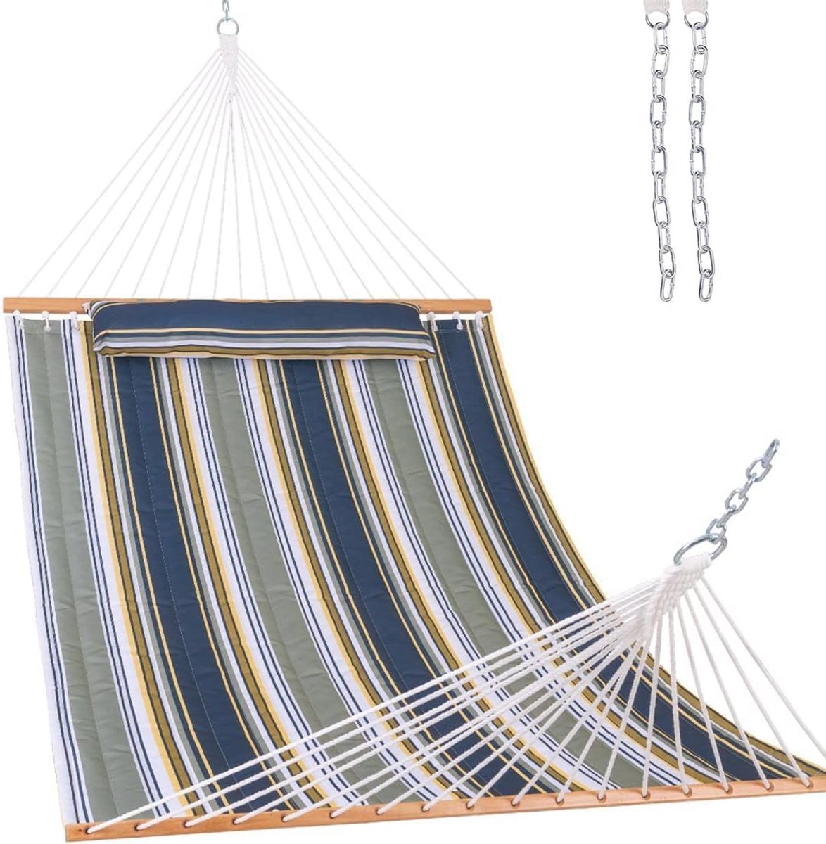 Gegraveerde Gewatteerde Dubbele Hangmat met Spreidstang - Comfortabele Hangmat voor Buiten - 204 kg Capaciteit