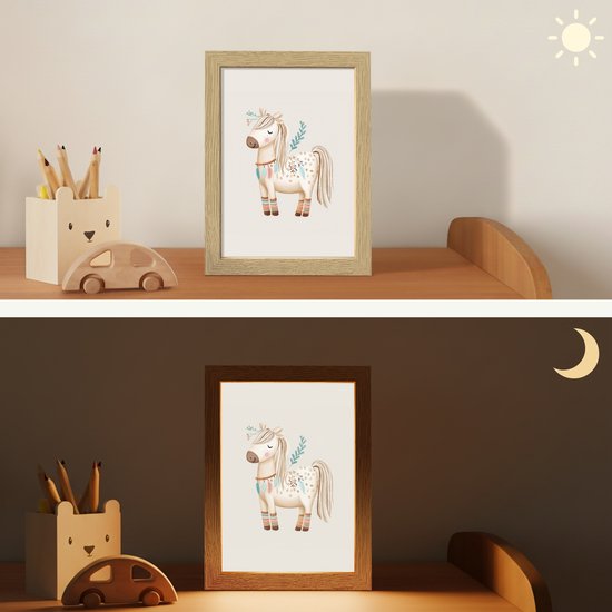 Nachtlampje 15x20 cm - Kinder lampje - Bohemian - Paard - Beige - Tafellamp kinderkamer - Slaapkamer lamp - Bedlamp kinderen - Kinderlampje stopcontact - Wandlamp babykamer - Nachtlampjes van Merkloos — afbeelding 4