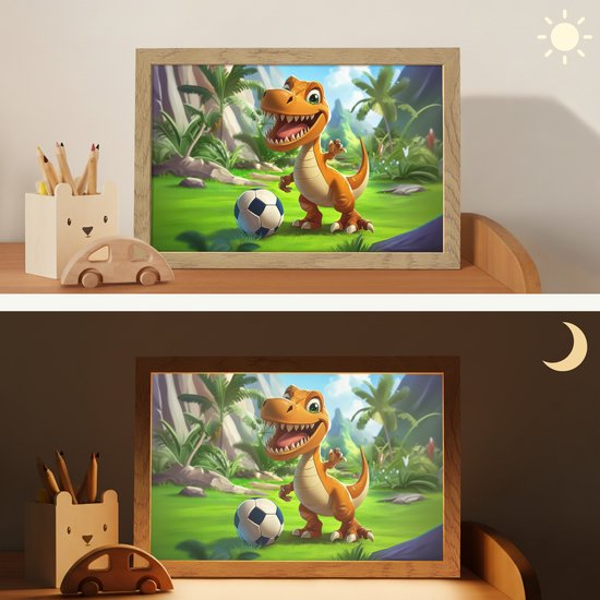 Nachtlampje 30x20 cm - Kinder lampje - Dino - Voetbal - Groen - Tafellamp kinderkamer - Slaapkamer lamp - Bedlamp kinderen - Kinderlampje stopcontact - Wandlamp babykamer - Nachtlampjes van OnlyWow — afbeelding 4