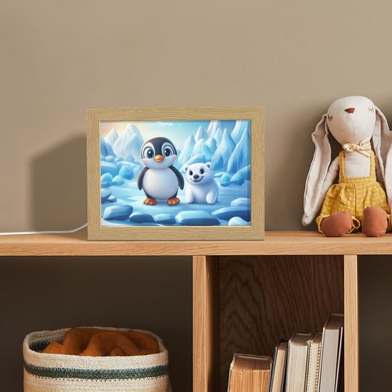 Nachtlampje 20x15 cm - Kinder lampje - Pinguïn - IJsbeer - IJs - Sneeuw - Tafellamp kinderkamer - Slaapkamer lamp - Bedlamp kinderen - Kinderlampje stopcontact - Wandlamp babykamer - Nachtlampjes van Merkloos — afbeelding 3