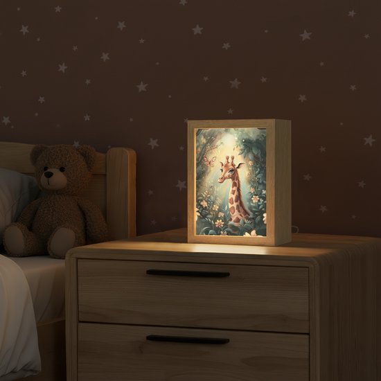 Nachtlampje 15x20 cm - Kinder lampje - Giraffe - Jungle - Bloemen - Tafellamp kinderkamer - Slaapkamer lamp - Bedlamp kinderen - Kinderlampje stopcontact - Wandlamp babykamer - Nachtlampjes van OnlyWow — afbeelding 2