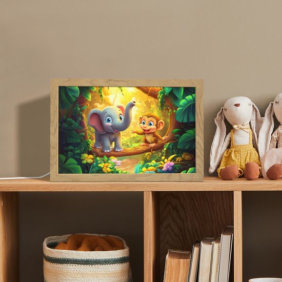 Nachtlampje 30x20 cm - Kinder lampje - Olifant - Appje - Jungle - Kleurrijk - Tafellamp kinderkamer - Slaapkamer lamp - Bedlamp kinderen - Kinderlampje stopcontact - Wandlamp babykamer - Nachtlampjes van Appje — afbeelding 3